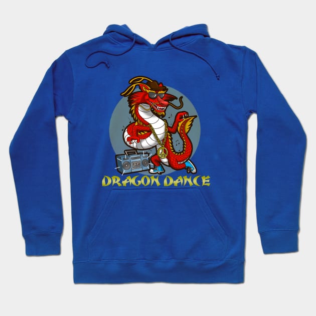 Funny Cool Cute Dancing Dragon Retro 80's 90's Music Boombox Urban Chinese New Year 2024 Cartoon Hoodie by BoggsNicolas